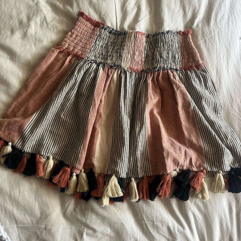Apiece Apart Cream, Grey, Coral Striped Mini Skirt